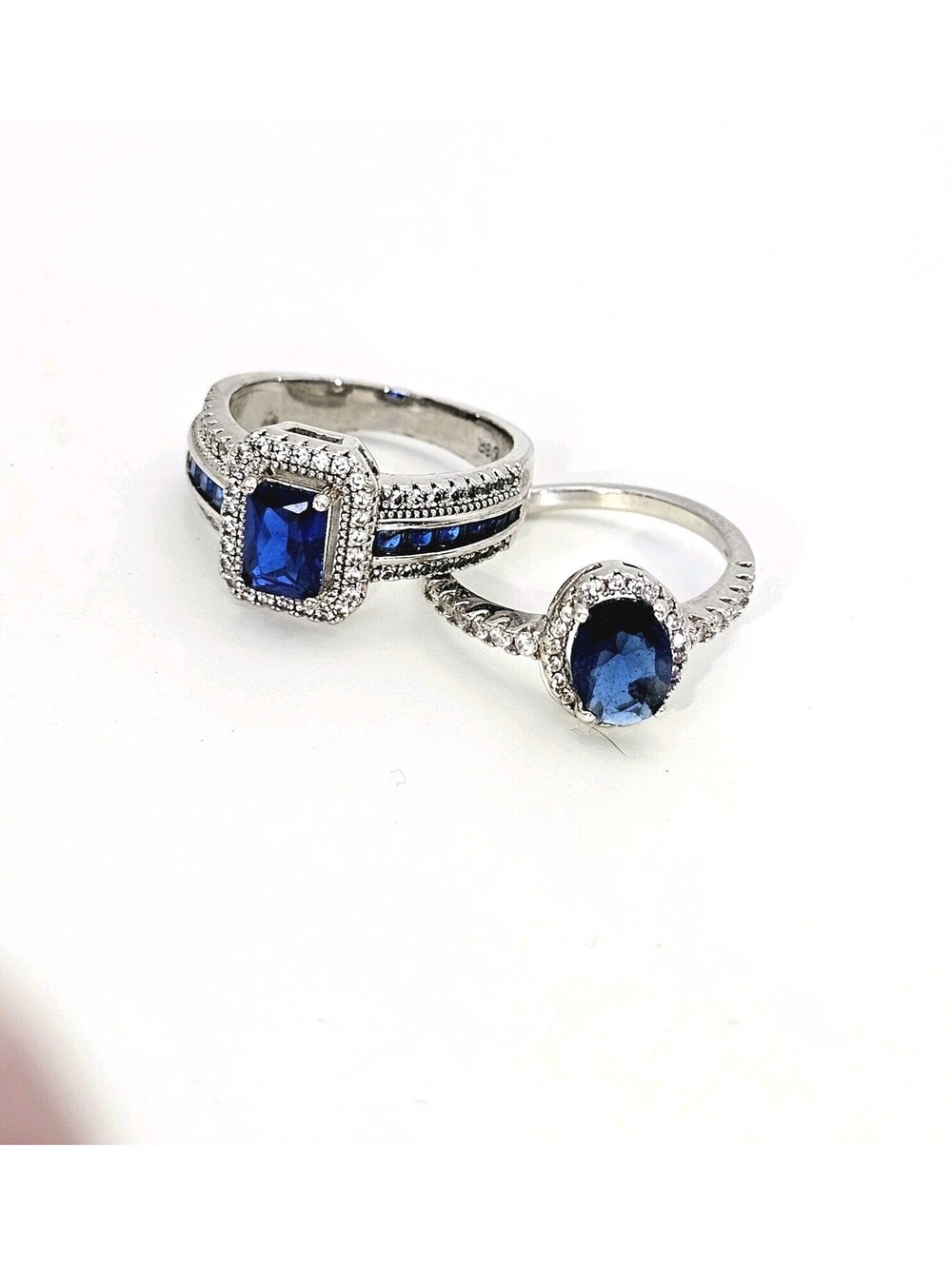 Lot of 2 Size 7.5 Sapphire CZ Rhodium-plated Rings September Birthstone - Picture 5 of 5